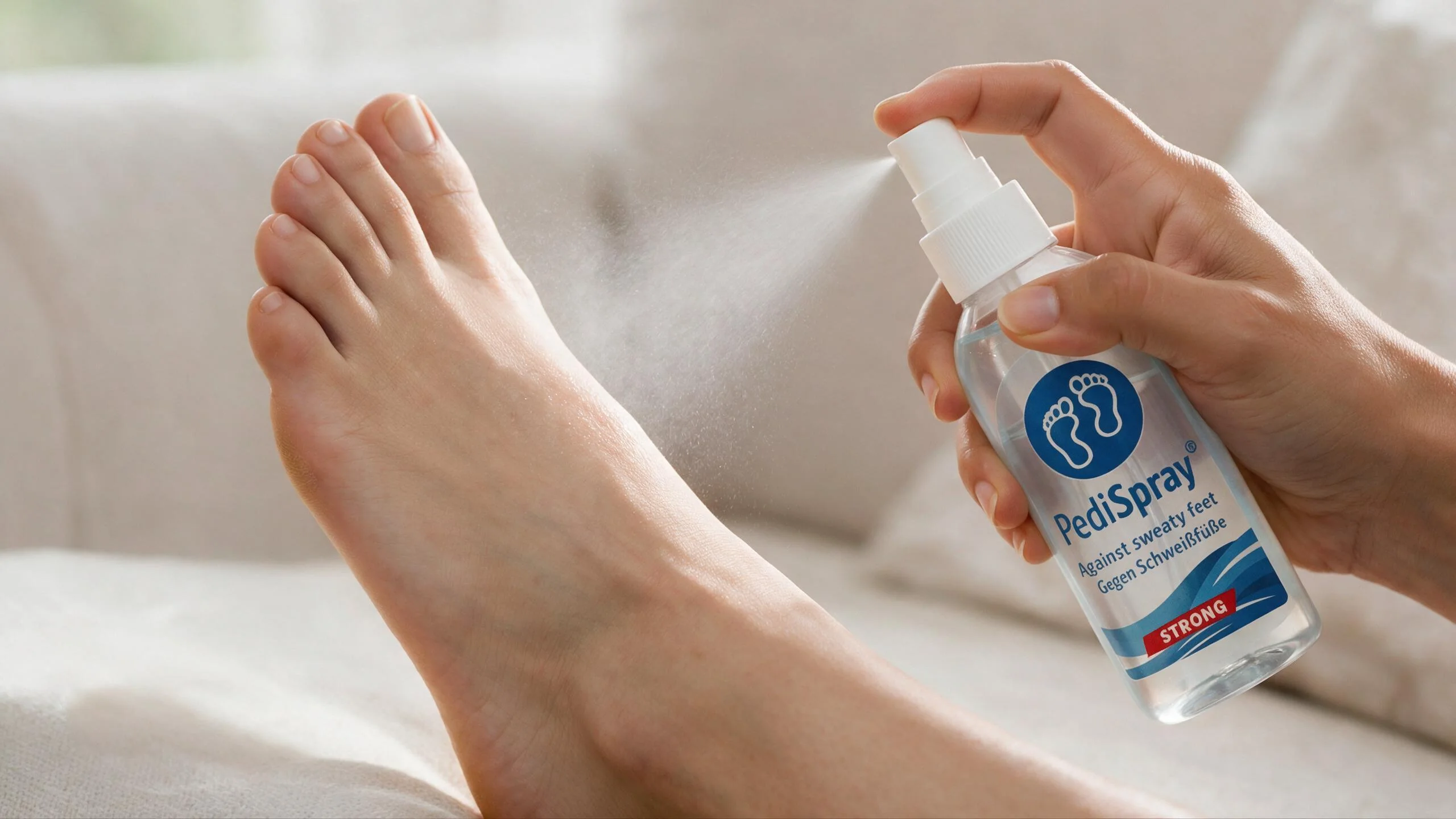 Déodorant pour les pieds ou anti-transpirant PediSpray® anti-transpirant appliqué sur des pieds propres et secs